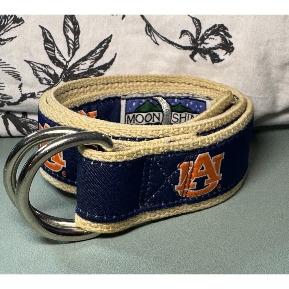 Moonshine Auburn Tigers Logo Beige Unisex D-Ring Adjustable Belt Small